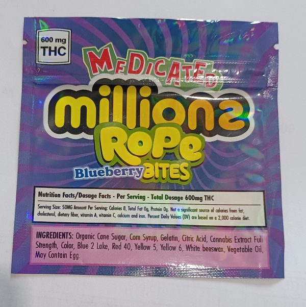 Millions Rope Bites 600mg Packaging Bag blueberry