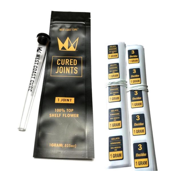 West Coast Cured Prerolled tube with sticker
